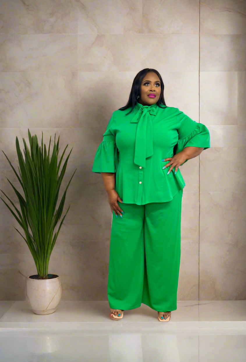 Bell Sleeve Two-Piece Set Green