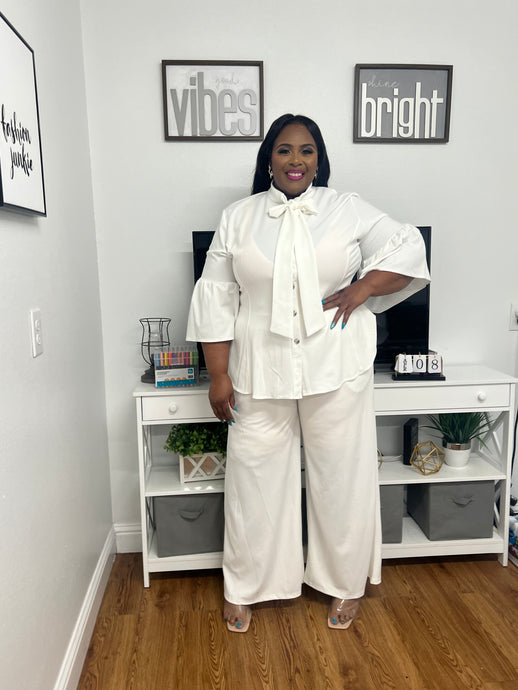 Bell Sleeve Two-Piece Set White